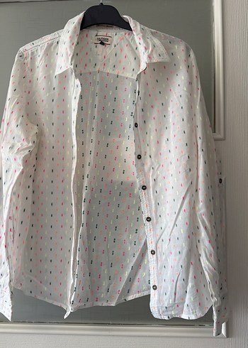 Düğmeli Pamuklu Beyaz Uzun Kollu Gömlek - Görsel 2