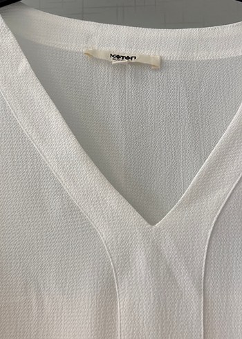 Beyaz V Yaka Keten Gömlek - Görsel 4