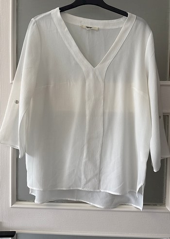 Beyaz V Yaka Keten Gömlek - Görsel 2