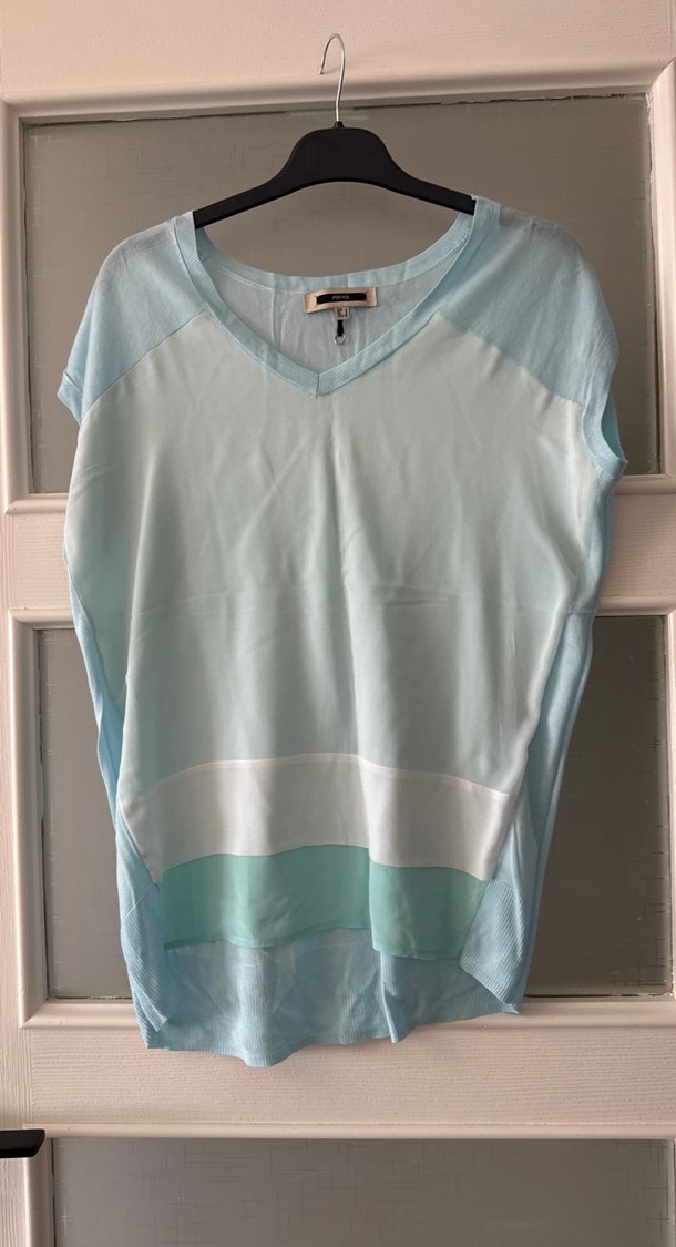 V Yaka Turkuaz Bağlamalı Desenli Kadın Bluz - Görsel 3