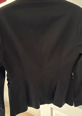 Kadın Siyah Deri Bantlı Blazer Ceket - Görsel 8