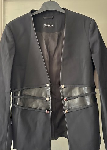 Kadın Siyah Deri Bantlı Blazer Ceket - Görsel 3