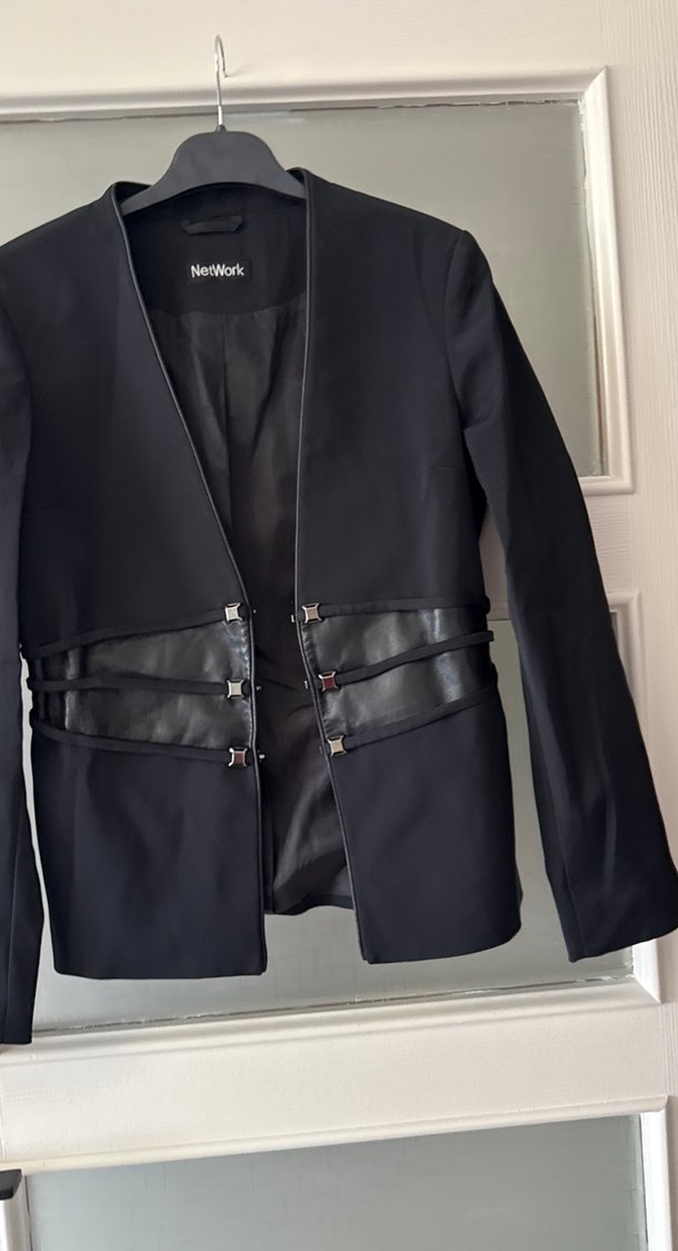 Kadın Siyah Deri Bantlı Blazer Ceket - Görsel 2