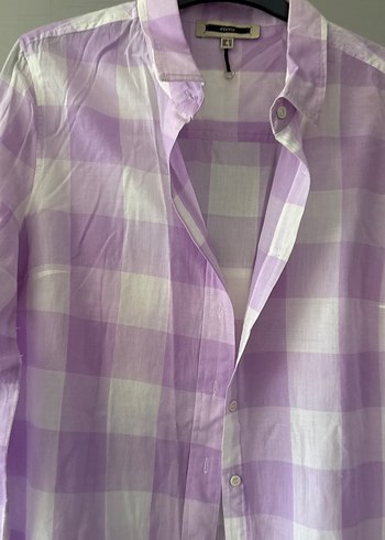 Kadın Mor Düğmeli Uzun Kollu Gömlek - Görsel 3