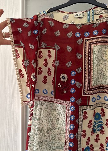 Bordo Desenli Bohem Kadın Bluz - Görsel 3