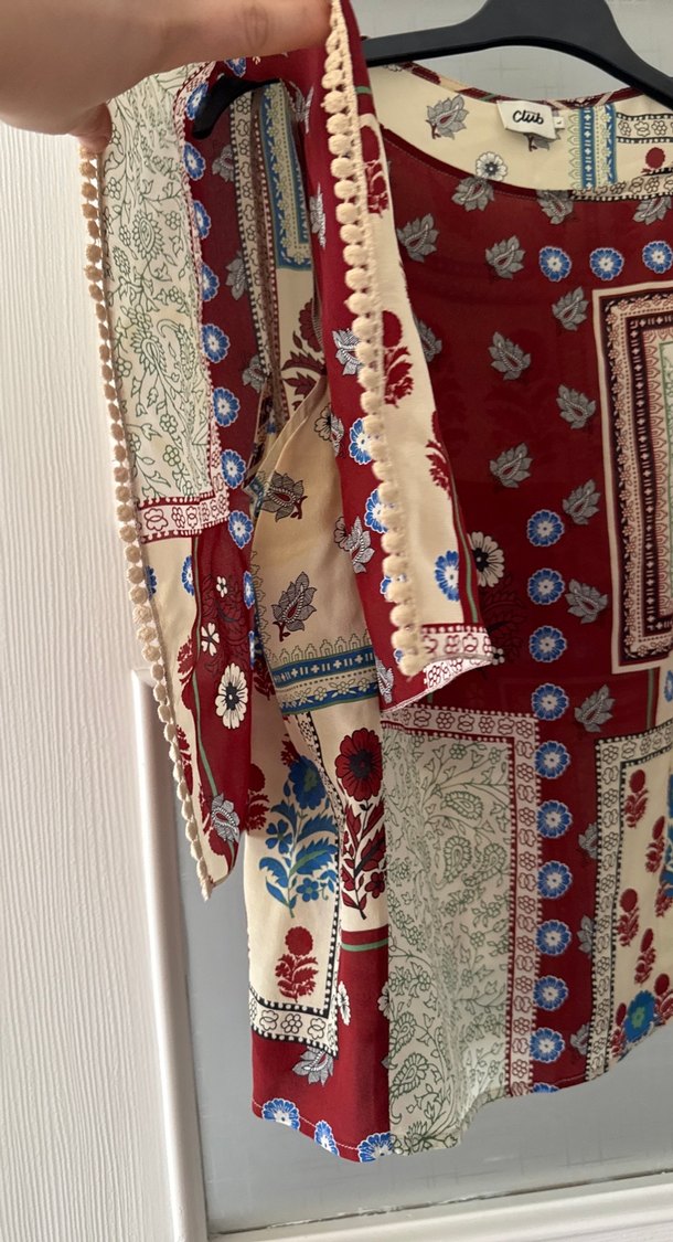 Bordo Desenli Bohem Kadın Bluz - Görsel 2