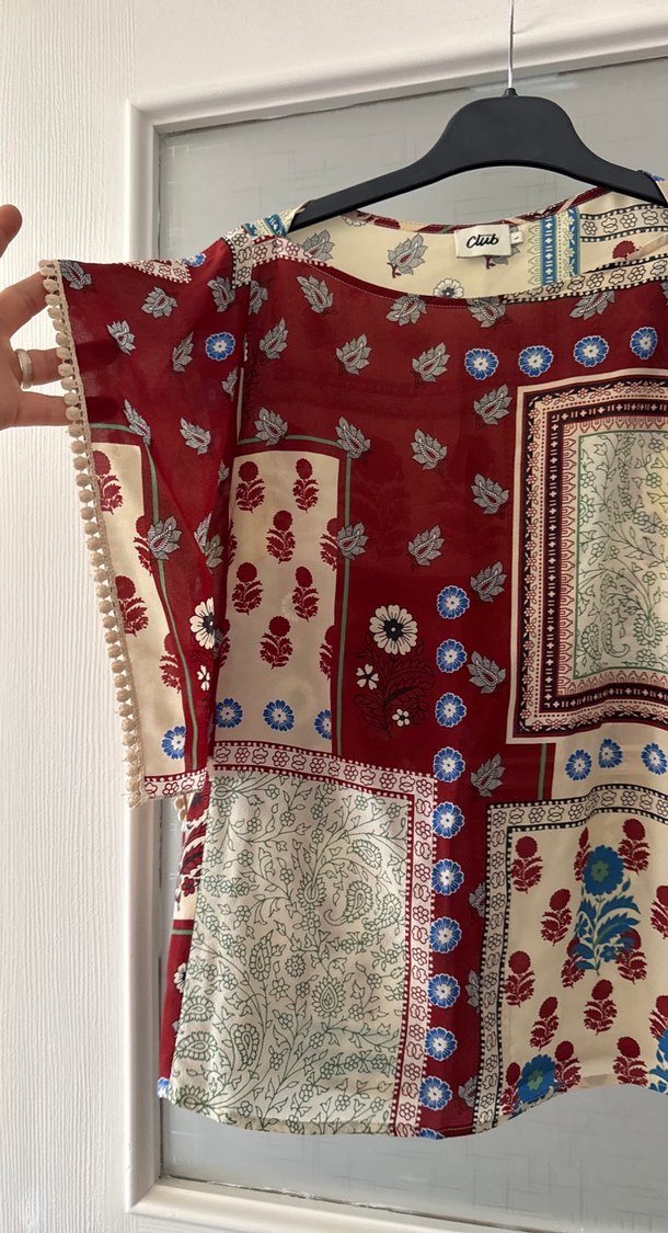 Bordo Desenli Bohem Kadın Bluz - Görsel 3