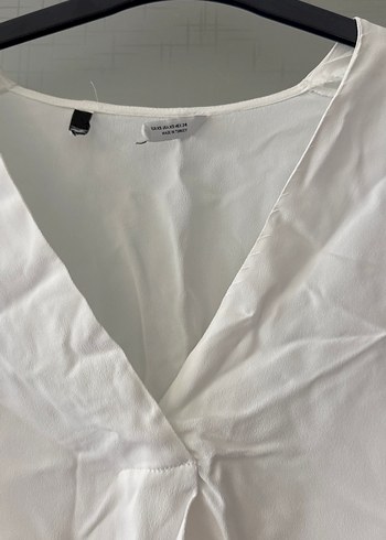 Beyaz V Yaka Uzun Kollu Keten Kadın Gömlek - Görsel 4