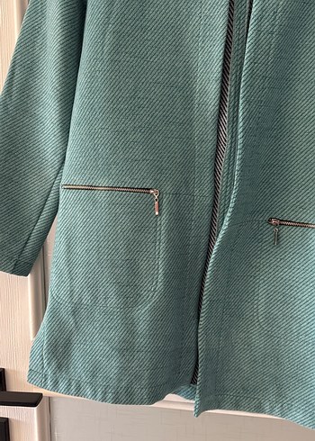 Turkuaz Fermuarlı Midi Kadın Kaban - Görsel 3