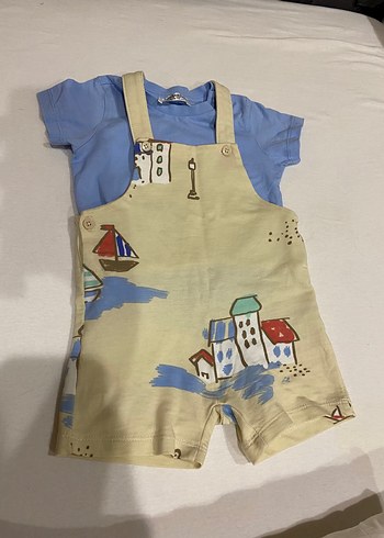 Mavi Kısa Kollu Pamuklu Bebek Tulum