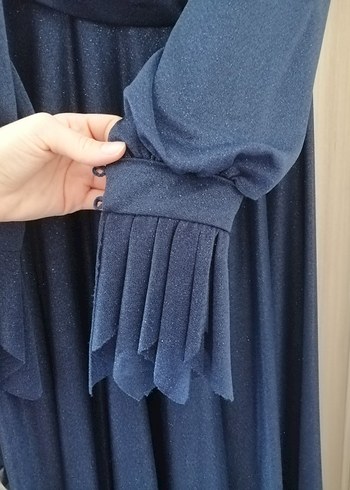 Uzun Lacivert Drapeli Kadın Elbise - Görsel 3