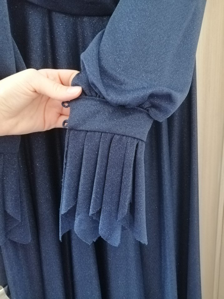 Uzun Lacivert Drapeli Kadın Elbise - Görsel 3