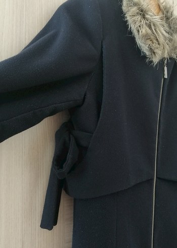 Lacivert Midi Kürklü Kaşe Kaban - Görsel 2