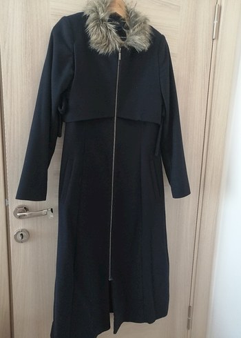 Lacivert Midi Kürklü Kaşe Kaban - Görsel 3