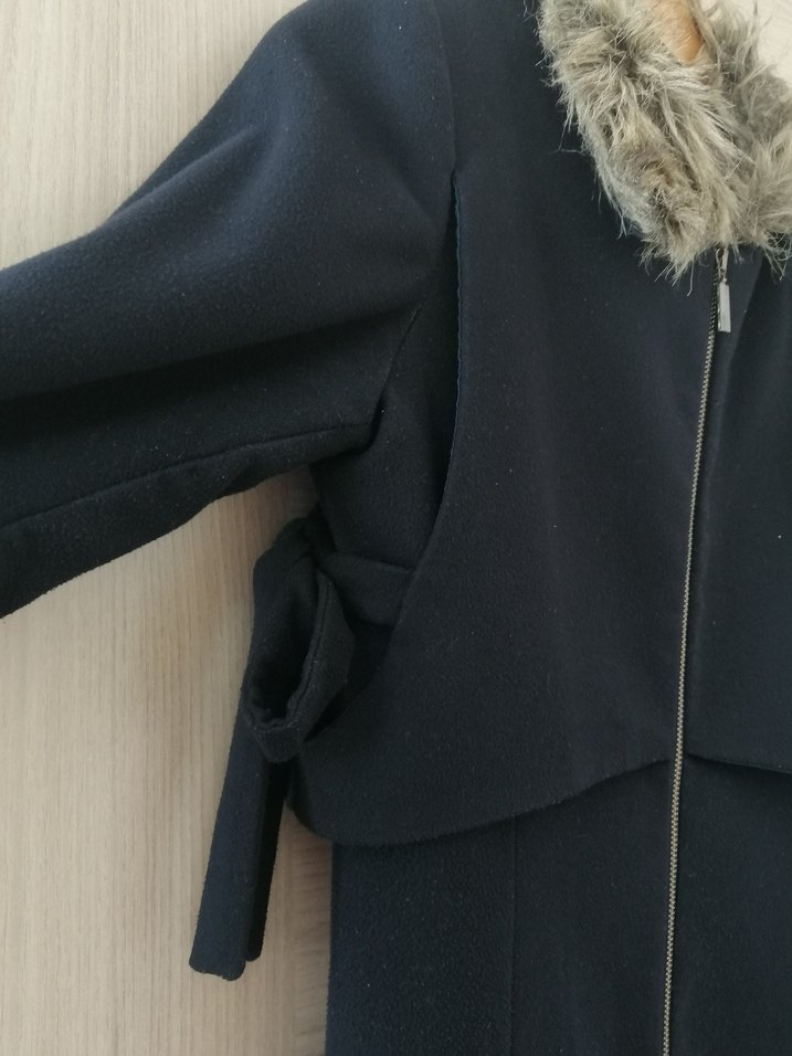 Lacivert Midi Kürklü Kaşe Kaban - Görsel 2