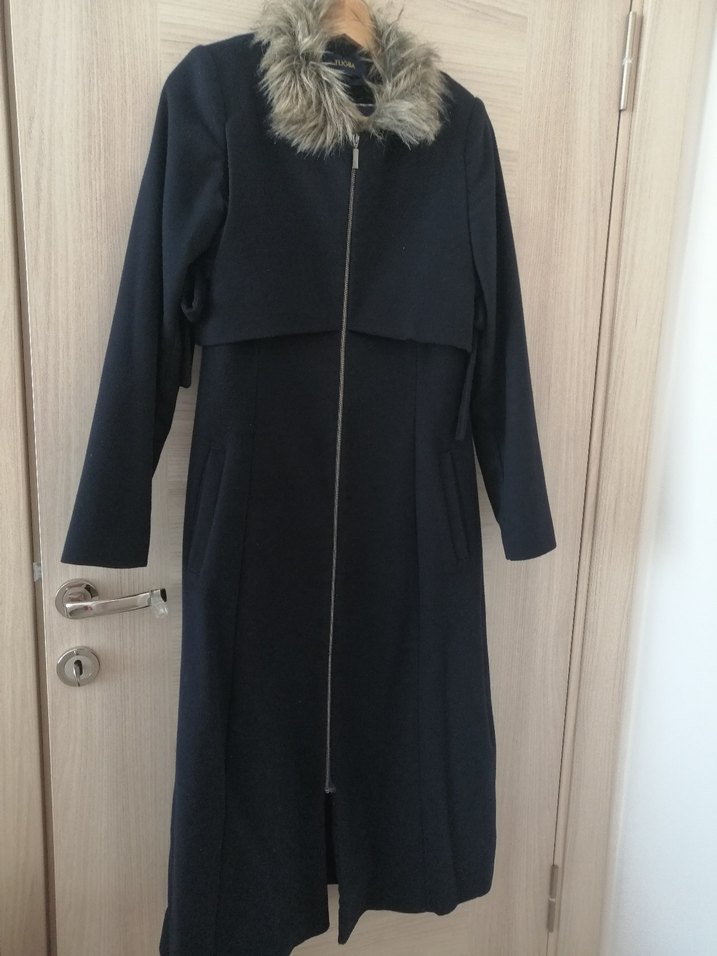 Lacivert Midi Kürklü Kaşe Kaban - Görsel 3