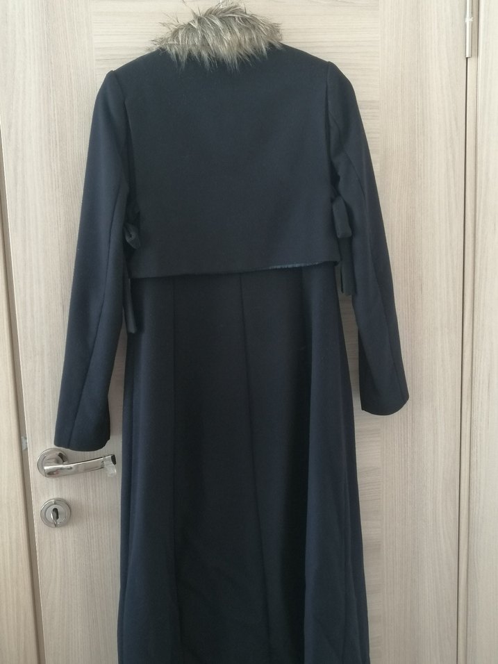 Lacivert Midi Kürklü Kaşe Kaban - Görsel 5