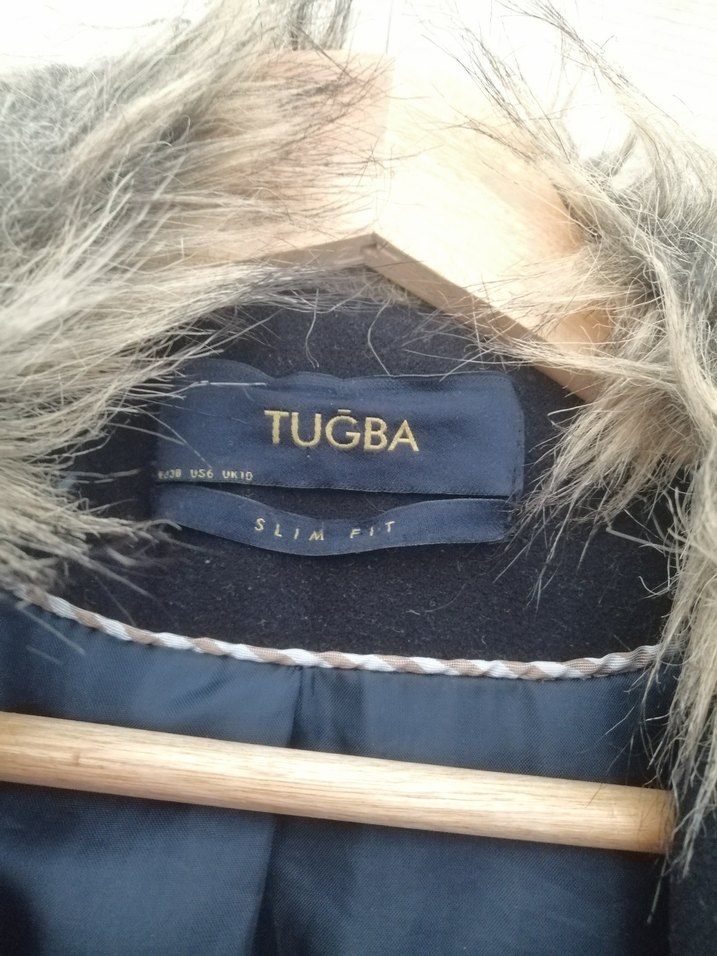 Lacivert Midi Kürklü Kaşe Kaban - Görsel 4