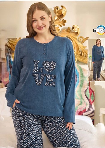 Mavi Uzun Kollu Bohem Kadın Pijama Takımı