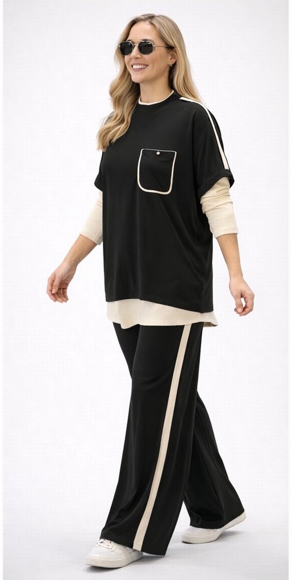 Siyah Rahat Kesim Kadın 3lü takım - Görsel 2