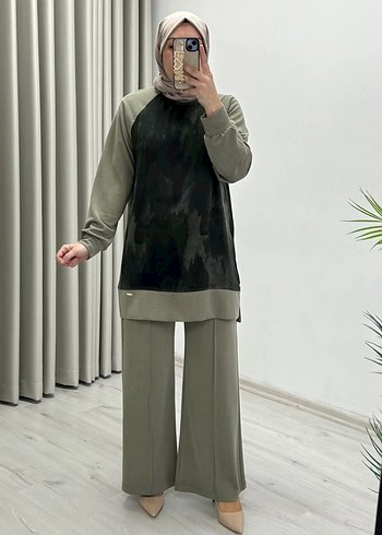 Bordo Bağlama Desenli Uzun Kadın Takım - Görsel 4