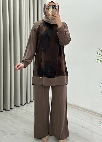 Bordo Bağlama Desenli Uzun Kadın Takım - Görsel 6