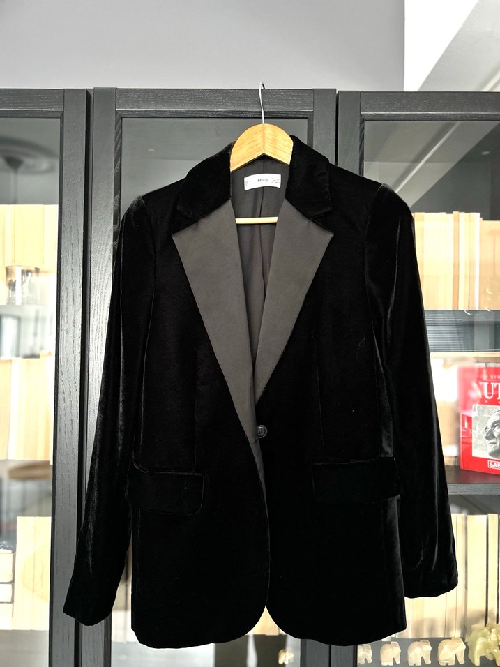 Mango Siyah Kadife Blazer Ceket - Görsel 4