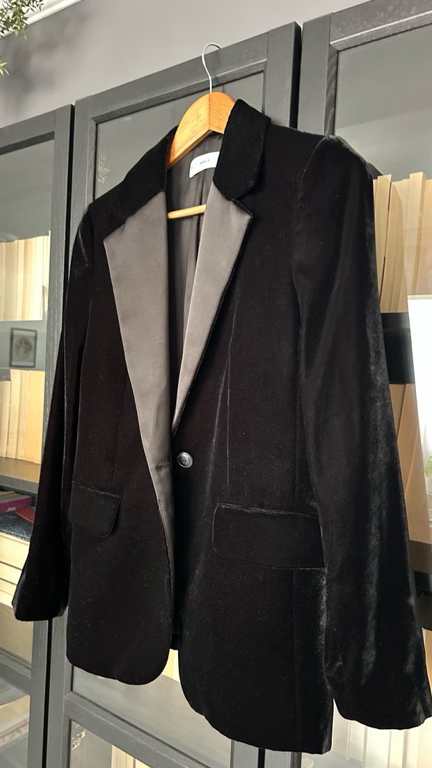 Mango Siyah Kadife Blazer Ceket - Görsel 3