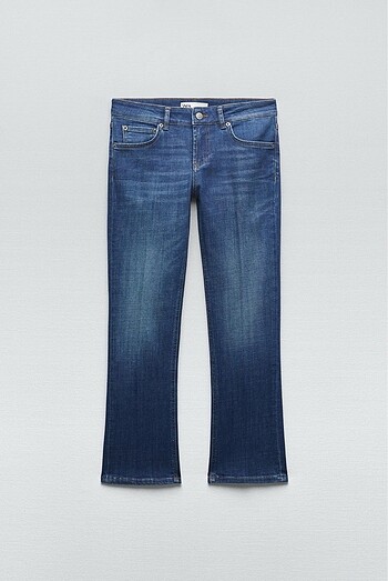Zara Koyu Lacivert Flare Cropped Jean