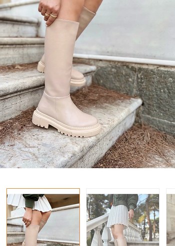 Bej Platform Topuklu Dizaltı Kadın Çizme - Görsel 3