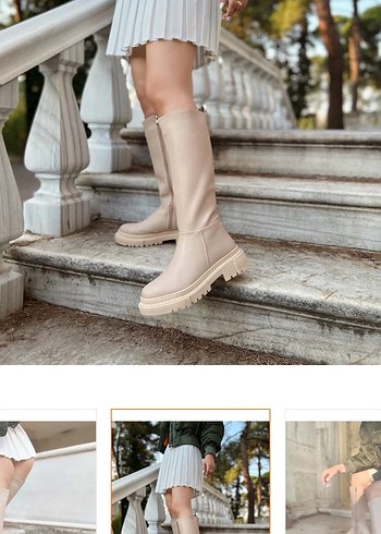 Bej Platform Topuklu Dizaltı Kadın Çizme - Görsel 2