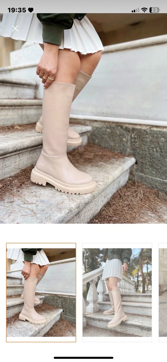 Bej Platform Topuklu Dizaltı Kadın Çizme - Görsel 3