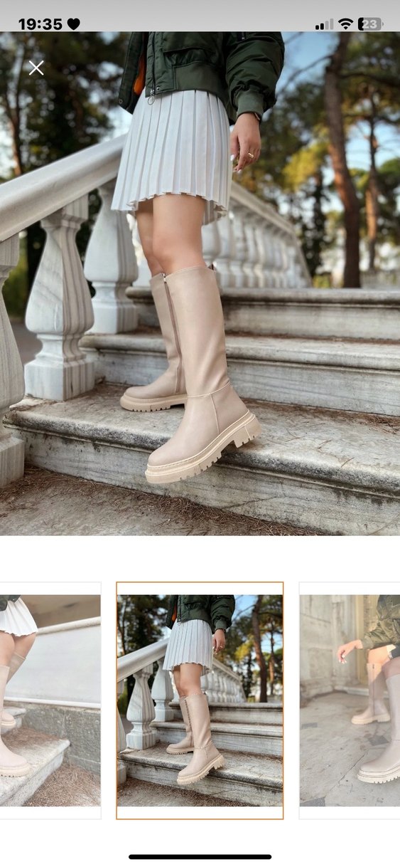 Bej Platform Topuklu Dizaltı Kadın Çizme - Görsel 2