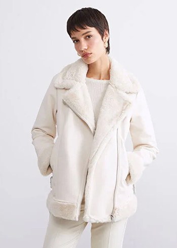 Beyaz Kürklü Midi Kadın Ceket - Görsel 2