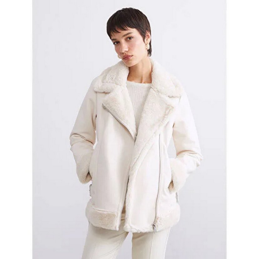Beyaz Kürklü Midi Kadın Ceket - Görsel 2