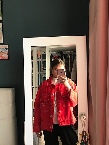 bershka kırmızı oversize ceket