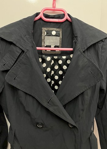 Düğmeli Siyah Midi Trençkot - Görsel 2