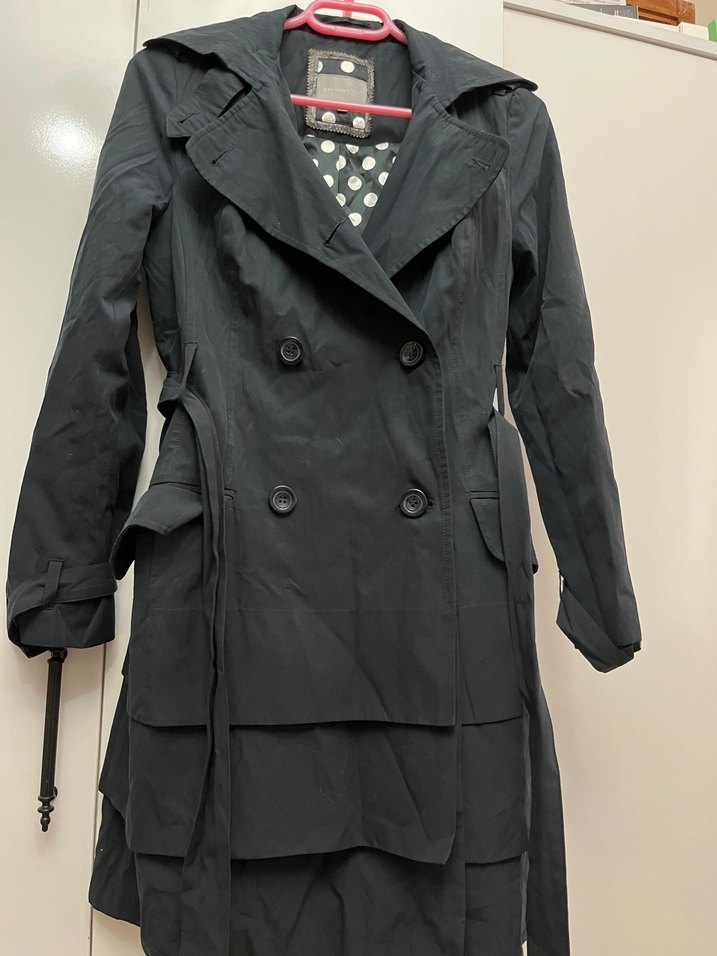 Düğmeli Siyah Midi Trençkot - Görsel 3