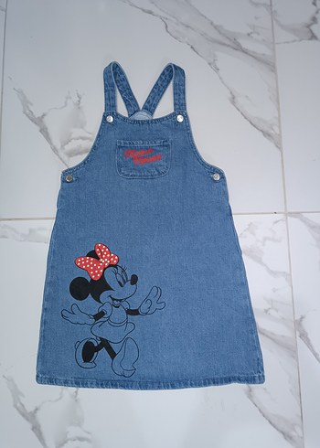 Kız Çocuk Minnie Mouse Baskılı Jean Elbise / Salopet