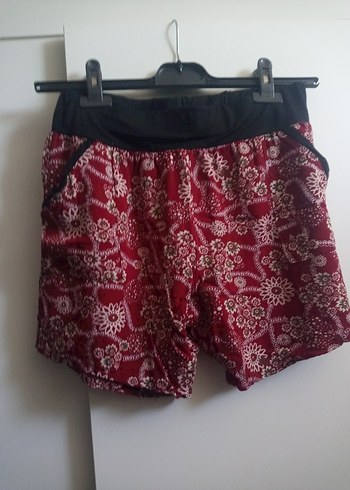 Diğer Kemerli, Kırmızı Bohem Mini Şort