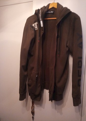 Replay Kapüşonlu haki Erkek kadın Sweatshirt - Görsel 3