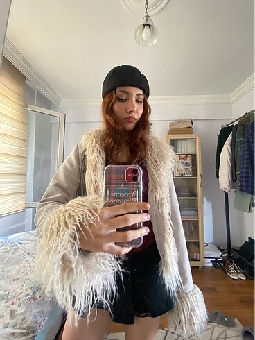 Afgan model tüylü süet ceket