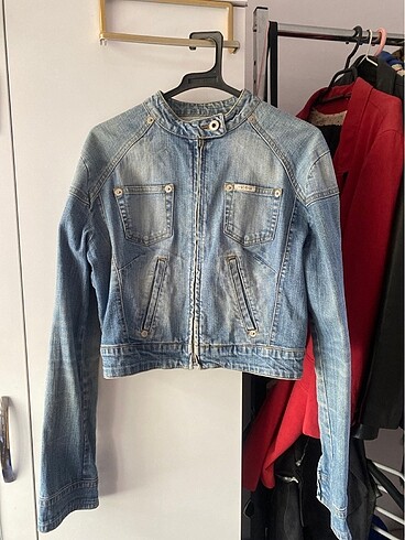 Crop jean ceket