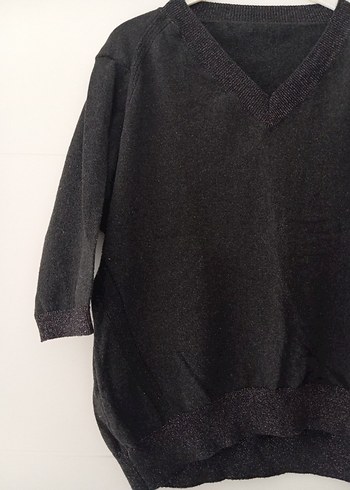 Gri V Yakalı Örgü Kadın Triko - Görsel 2