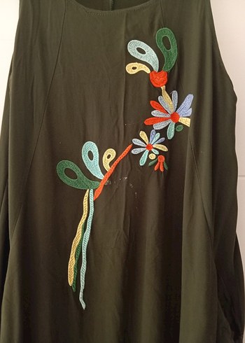 Nakışlı Yeşil Bohem Uzun Elbise - Görsel 3