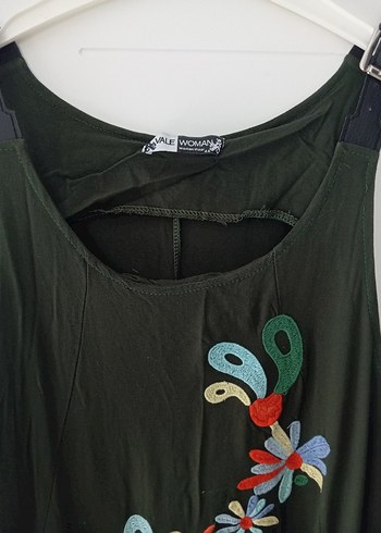 Nakışlı Yeşil Bohem Uzun Elbise - Görsel 2