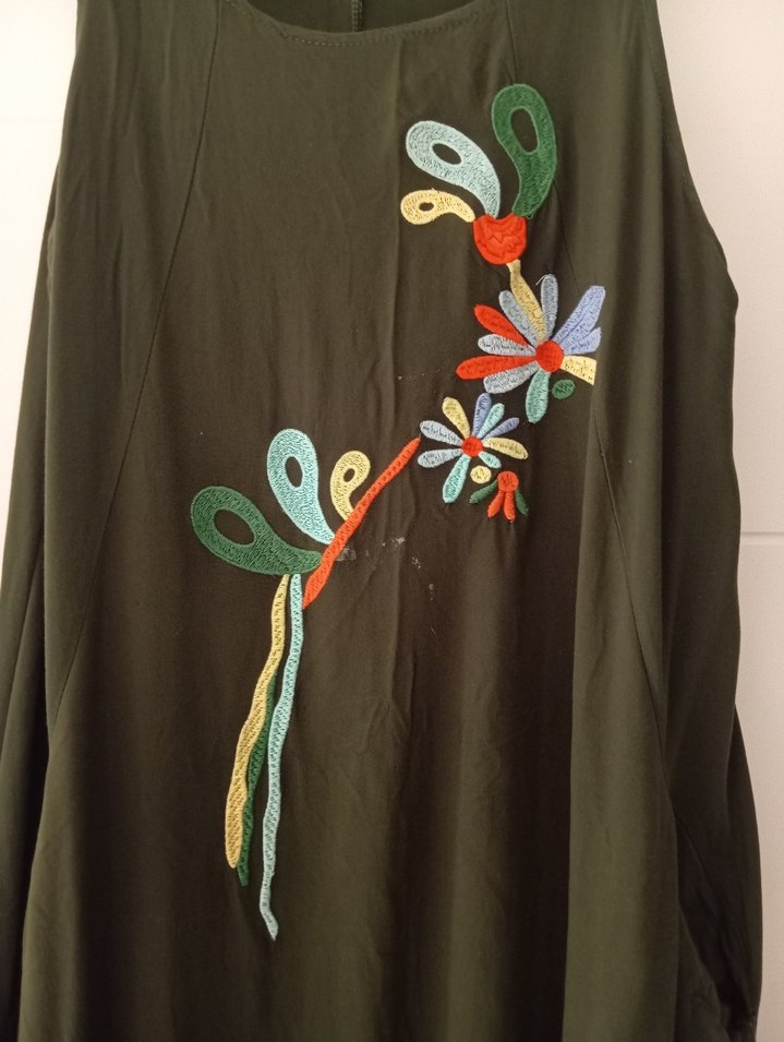 Nakışlı Yeşil Bohem Uzun Elbise - Görsel 3