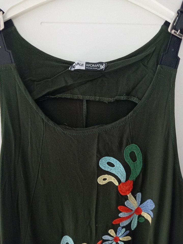 Nakışlı Yeşil Bohem Uzun Elbise - Görsel 2