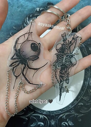 Tasarımcı Gotik şeffaf anahtarlıklar örümcek ve kuru kafa iskelet