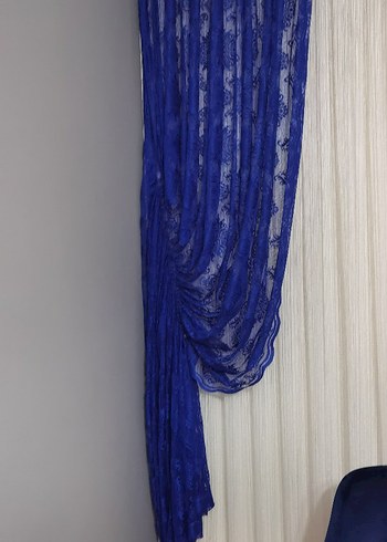 Sax   Mavi Bohem Bağlamalı Tül Fon Perde - Görsel 5